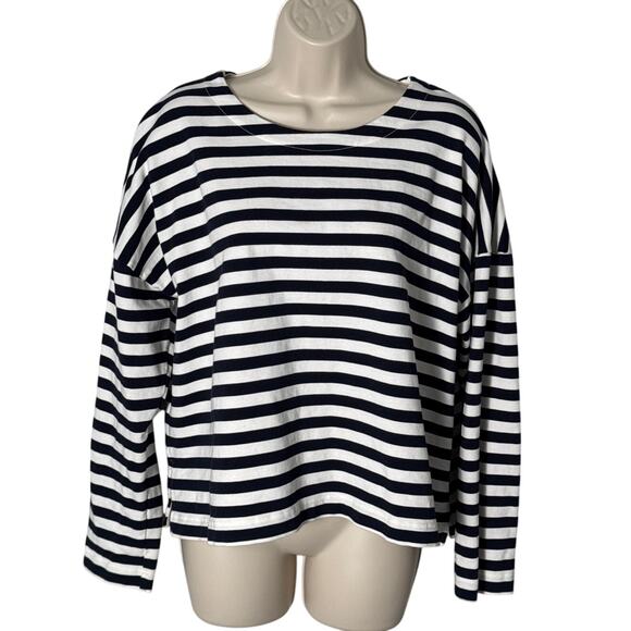 COS Women's Breton Striped Navy & White Top Size M - Picture 3 of 12